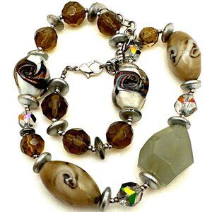 Eclectic Chunky JS Collections Mixed Bead Necklace Boho Glam Earthy Tones